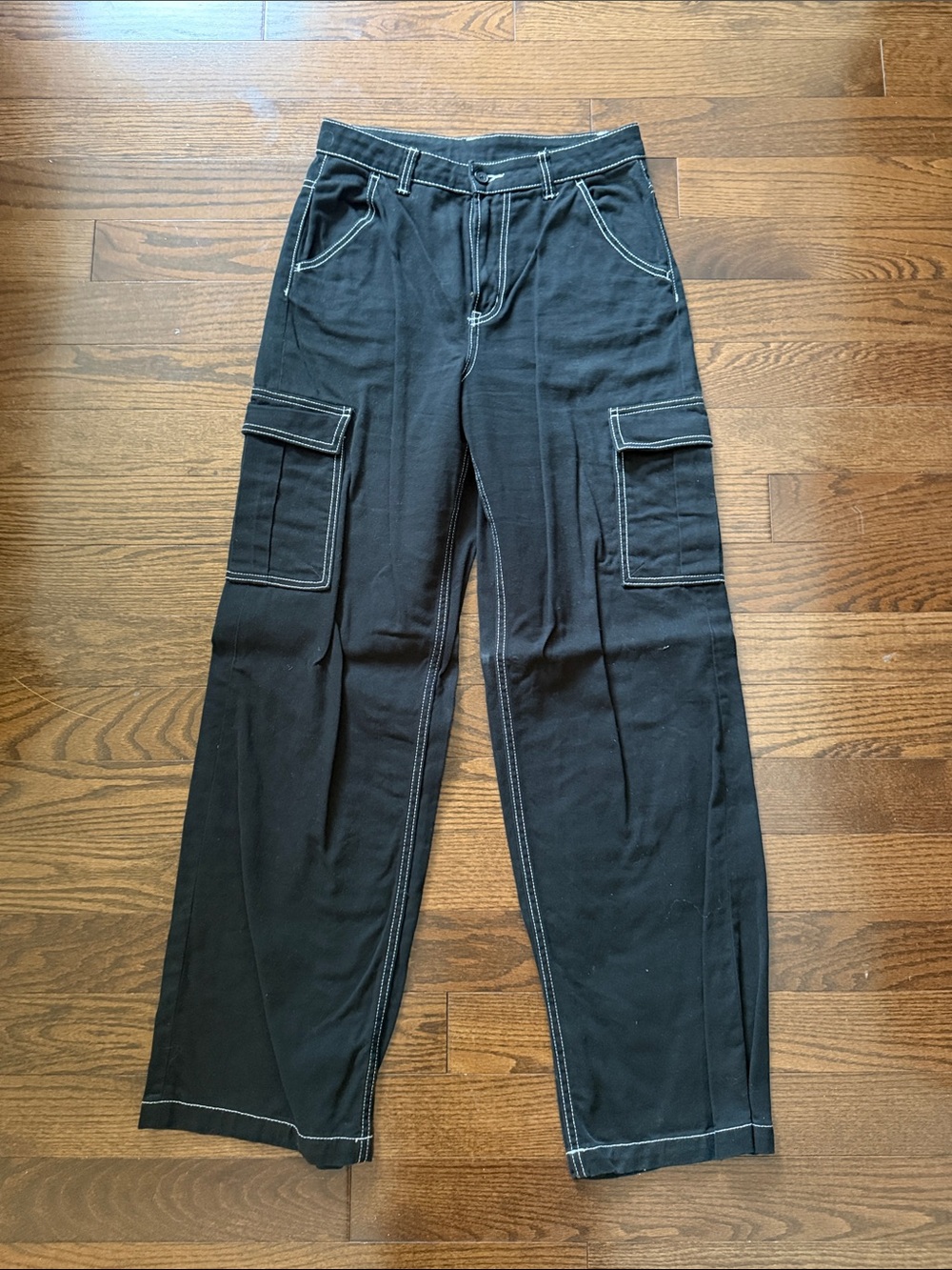 H&M Black Cargo Pants with White Contrast Stitching